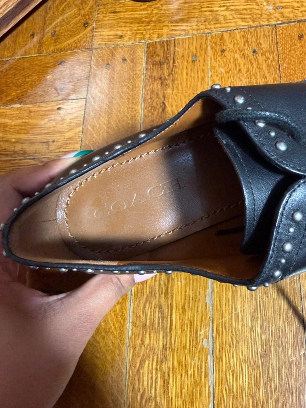 Coach Black Studded Wingtip Leather Oxfords